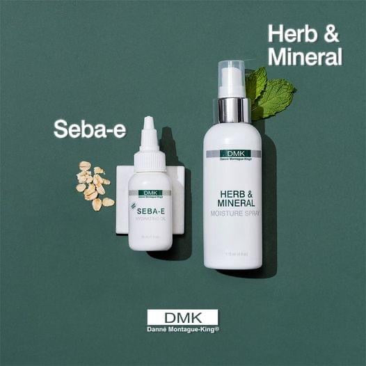 Seba-e og herb & Mineral mist utstilt i grønt bilde. foto